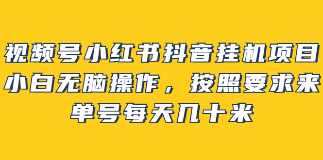 视频号小红书抖音挂机项目，小白无脑操作，按照要求来，单号每天几十米-杨振轩笔记