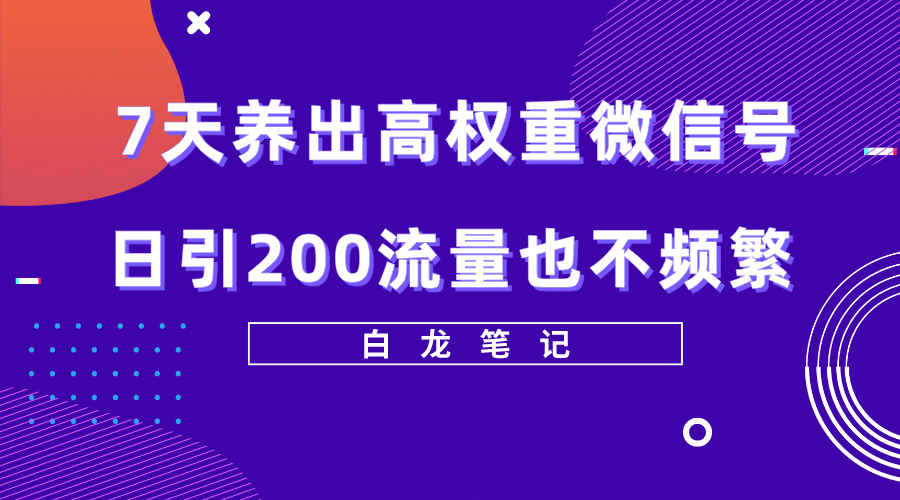 7天养出高权重微信号，日引200流量也不频繁，方法价值3680元-杨振轩笔记