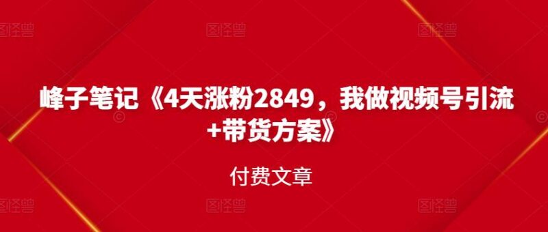 峰子笔记《4天涨粉2849，我做视频号引流 带货方案》付费文章-杨振轩笔记