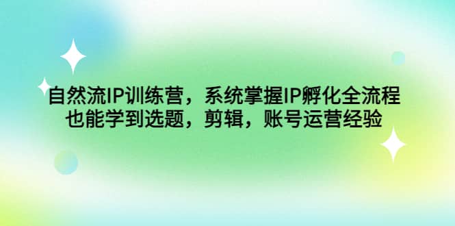 自然流IP训练营，系统掌握IP孵化全流程，也能学到选题，剪辑，账号运营经验-杨振轩笔记