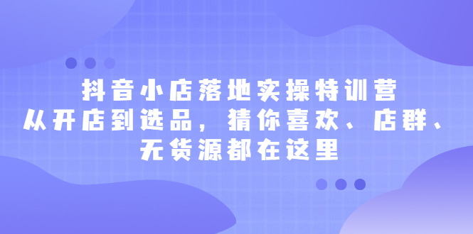 抖音小店落地实操特训营，从开店到选品，猜你喜欢、店群、无货源都在这里-杨振轩笔记