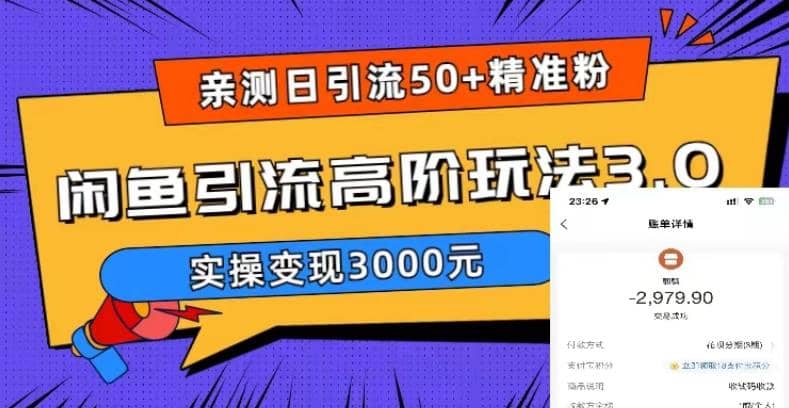 实测日引50 精准粉，闲鱼引流高阶玩法3.0，实操变现3000元-杨振轩笔记