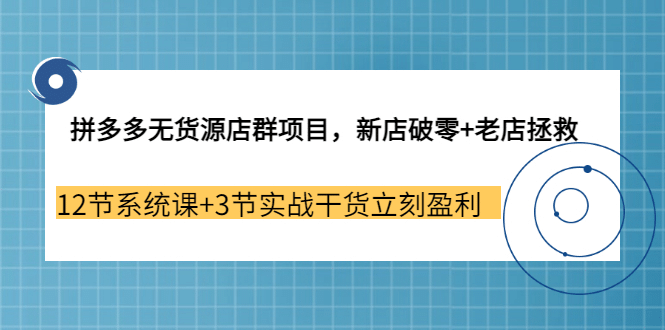 拼多多无货源店群项目，新店破零 老店拯救 12节系统课 3节实战干货立刻盈利-杨振轩笔记