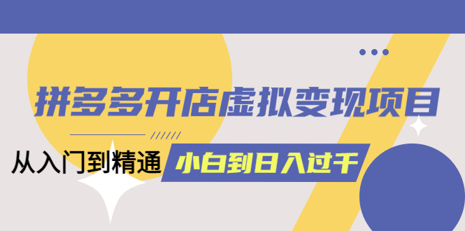 拼多多开店虚拟变现项目：入门到精通 从小白到日入1000（完整版）6月13更新-杨振轩笔记