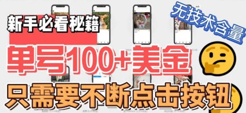 最新无脑只需不断点击按钮，单号100美金暴利项目，可批量操作-杨振轩笔记