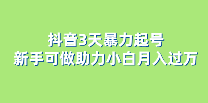 抖音3天暴力起号新手可做助力小白月入过万-杨振轩笔记