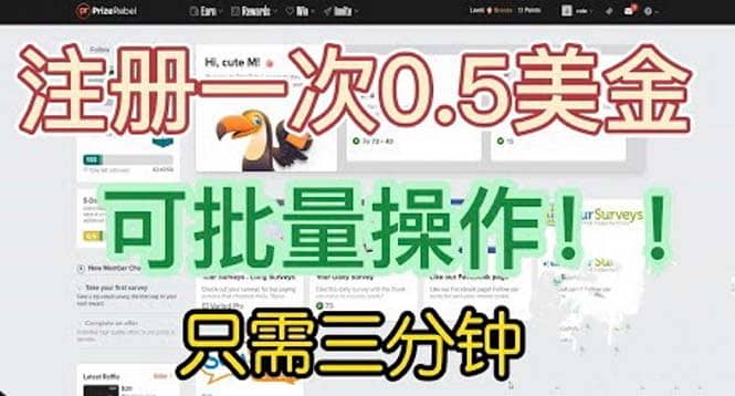 国外项目注册一次0.5美金 只需三分钟无脑操作 可批量放大 小白工作室福利-杨振轩笔记