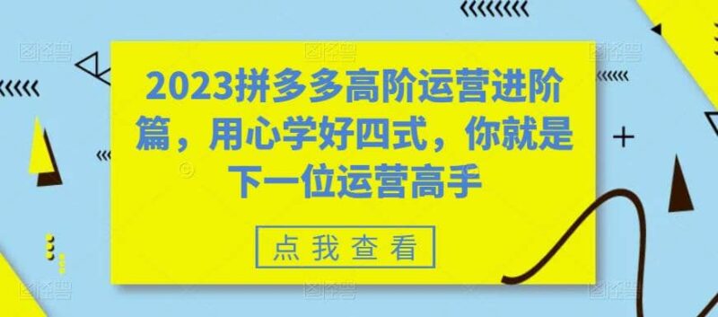 2023拼多多高阶运营进阶篇，用心学好四式，你就是下一位运营高手-杨振轩笔记