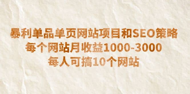 暴利单品单页网站项目和SEO策略 每个网站月收益1000-3000 每人可搞10个-杨振轩笔记