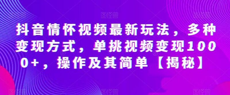 抖音情怀视频最新玩法，多种变现方式，单挑视频变现1000 ，操作及其简单【揭秘】-杨振轩笔记