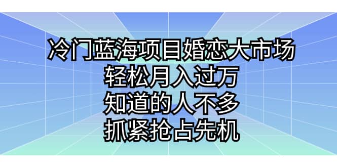 冷门蓝海项目婚恋大市场，轻松月入过万，知道的人不多，抓紧抢占先机-杨振轩笔记