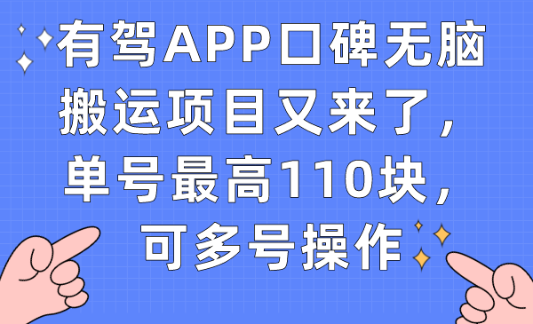 有驾APP口碑无脑搬运项目又来了，单号最高110块，可多号操作-杨振轩笔记