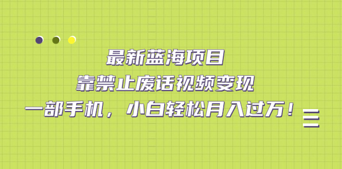 最新蓝海项目，靠禁止废话视频变现，一部手机，小白轻松月入过万！-杨振轩笔记