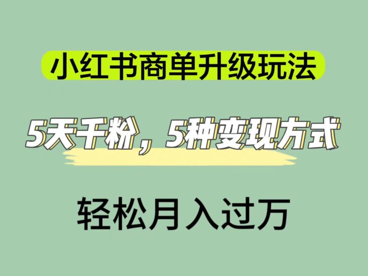 小红书商单升级玩法,5天千粉,5种变现渠道,轻松月入1万-杨振轩笔记