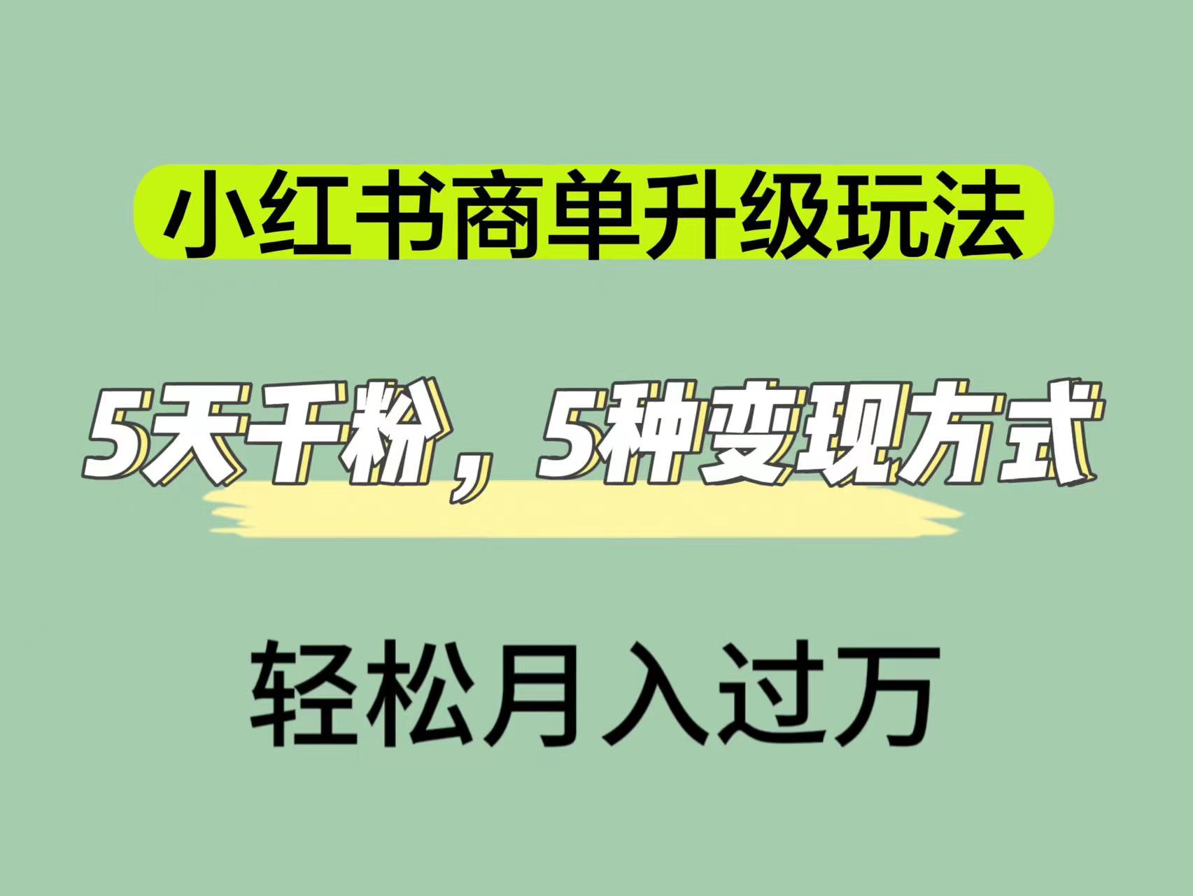 小红书商单升级玩法，5天千粉，5种变现渠道，轻松月入1万-杨振轩笔记