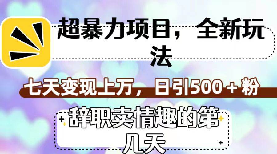 超暴利项目，全新玩法（辞职卖情趣的第几天），七天变现上万，日引500 粉-杨振轩笔记