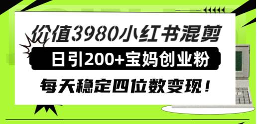 价值3980小红书混剪日引200 宝妈创业粉，每天稳定四位数变现！-杨振轩笔记