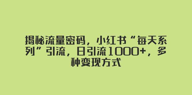 揭秘流量密码，小红书“每天系列”引流，日引流1000 ，多种变现方式-杨振轩笔记