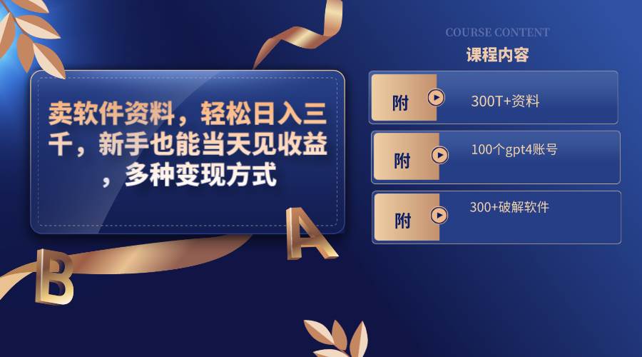 卖软件资料，轻松日入三千，新手也能当天见收益，多种变现方式，（附300T 资料，100个gpt4账号，300 破解软件）-杨振轩笔记