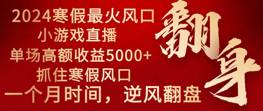2024年最火寒假风口项目 小游戏直播 单场收益5000 抓住风口 一个月直接提车-杨振轩笔记
