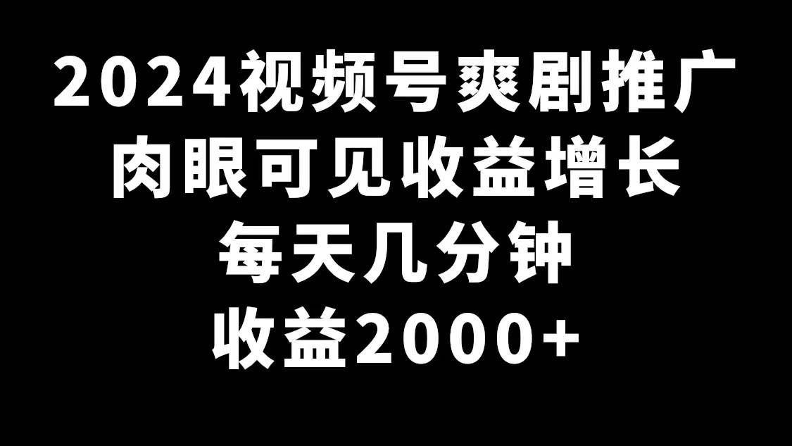 2024视频号爽剧推广，肉眼可见的收益增长，每天几分钟收益2000+-杨振轩笔记