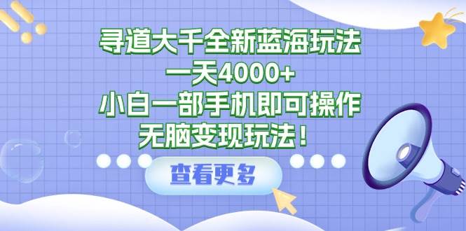 寻道大千全新蓝海玩法，一天4000+，小白一部手机即可操作，无脑变现玩法！-杨振轩笔记