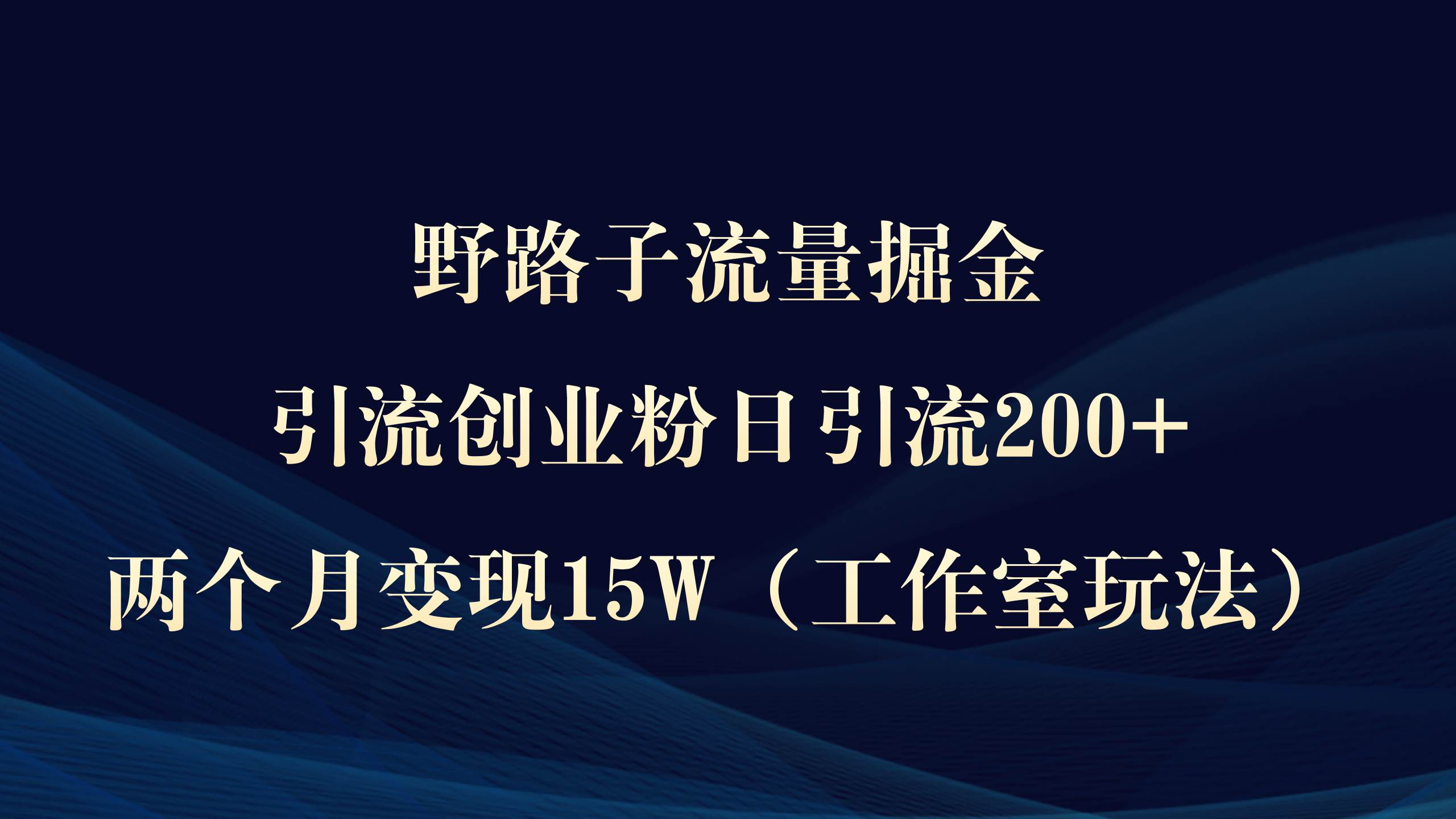 野路子流量掘金，引流创业粉日引流200+，两个月变现15W（工作室玩法））-杨振轩笔记