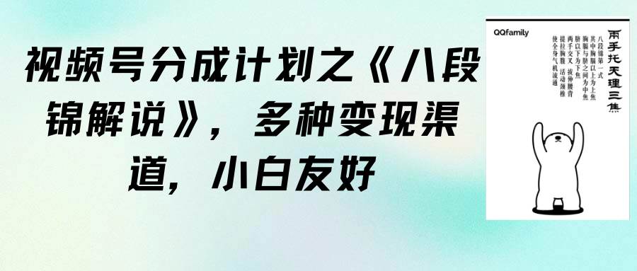 视频号分成计划之《八段锦解说》，多种变现渠道，小白友好（教程+素材）-杨振轩笔记