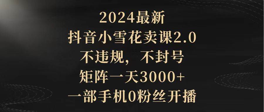 2024最新抖音小雪花卖课2.0 不违规 不封号 矩阵一天3000+一部手机0粉丝开播-杨振轩笔记