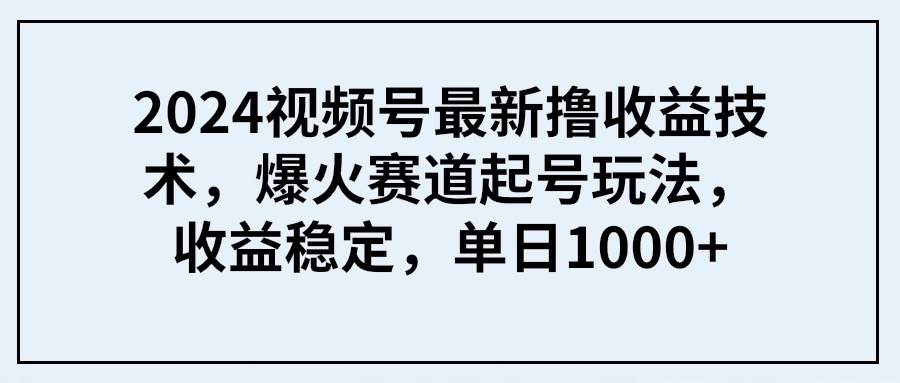 2024视频号最新撸收益技术，爆火赛道起号玩法，收益稳定，单日1000+-杨振轩笔记