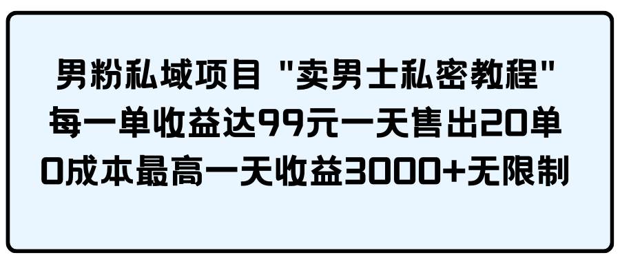 男粉私域项目 卖男士私密教程 每一单收益达99元一天售出20单-杨振轩笔记