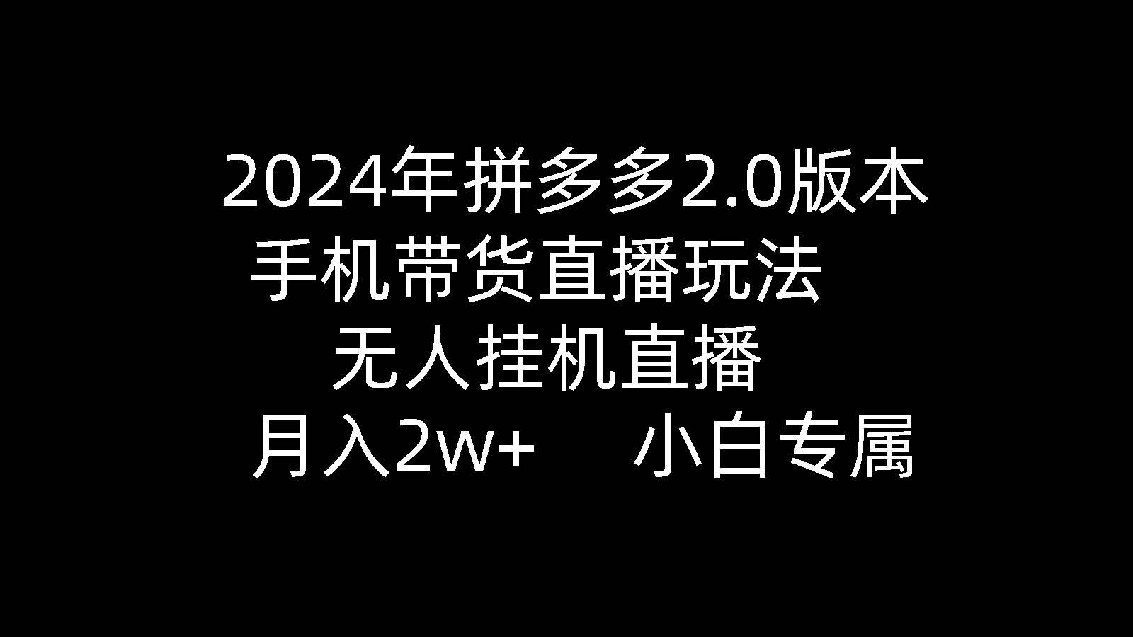 2024年拼多多2.0版本，手机带货直播玩法，无人挂机直播， 月入2w+， 小…-杨振轩笔记