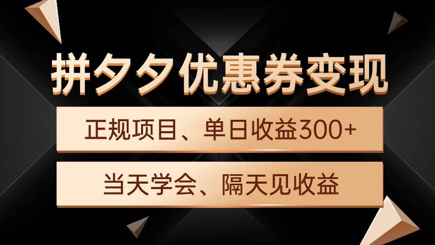 拼夕夕优惠券变现，单日收益300+，手机电脑都可操作-杨振轩笔记