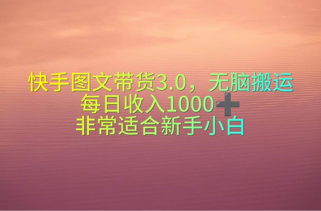 快手图文带货3.0，无脑搬运，每日收入1000＋，非常适合新手小白-杨振轩笔记