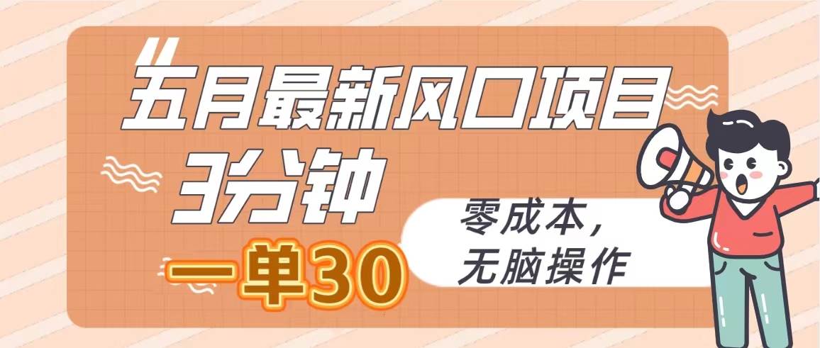 五月最新风口项目，3分钟一单30，零成本，无脑操作-杨振轩笔记