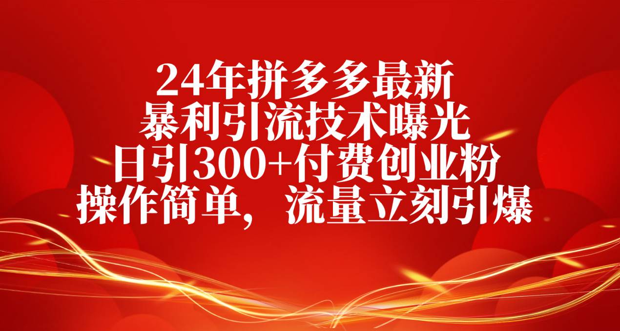 24年拼多多最新暴利引流技术曝光，日引300+付费创业粉，操作简单，流量…-杨振轩笔记
